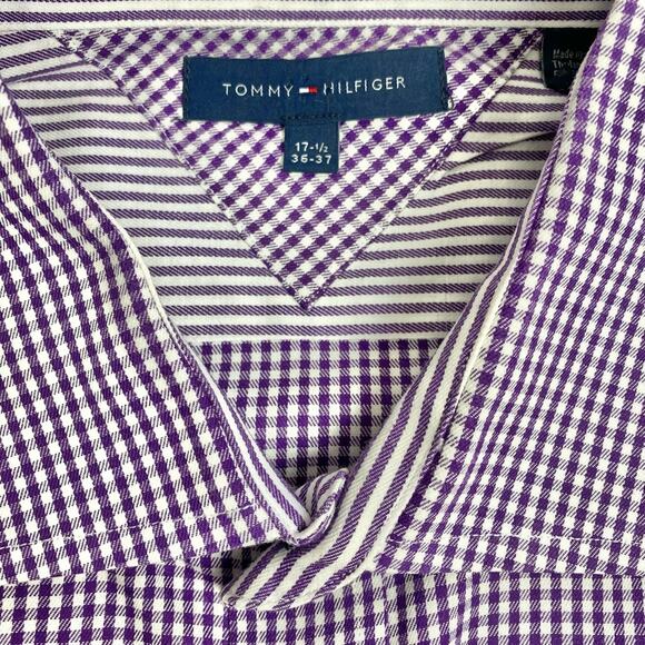 Tommy Hilfiger Men's Gingham Dress Shirt with Contrast Cuffs, 17.5 36/37 - Picture 6 of 8